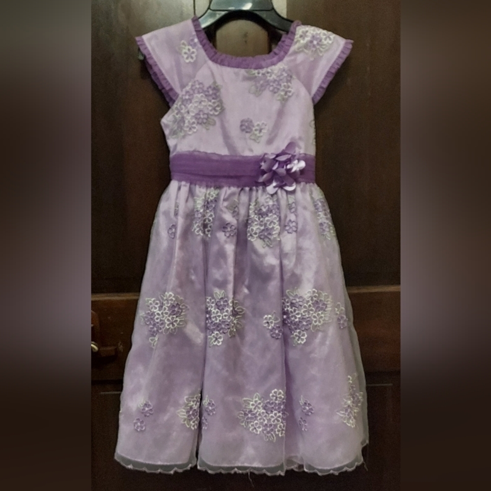 Jona Michelle Purple Kids Dress with Floral Details